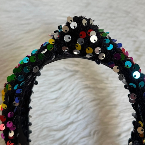 Headband metallic Velvet & Sequin Plush Headband. Rainbow Sequin Twist - Picture 5 of 11